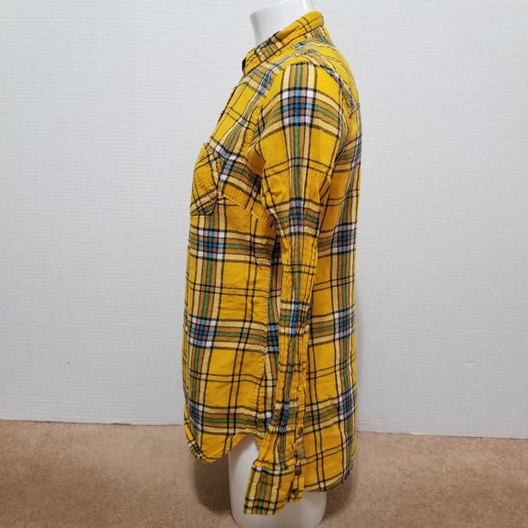 Merona top Medium plaid checks long sleeve button up down 100% cotton layering - Picture 2 of 16